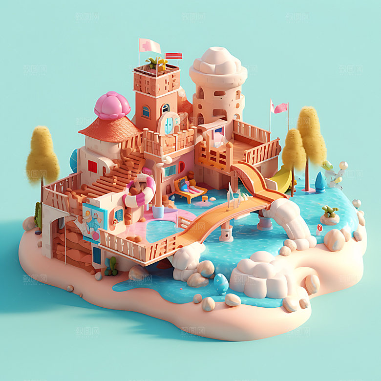 水上乐园3D立体插画