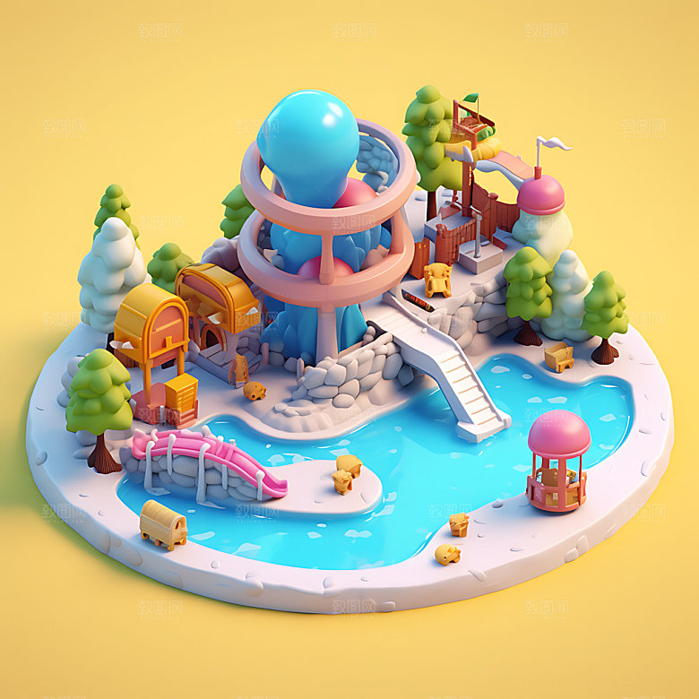 水上乐园海边休闲插画