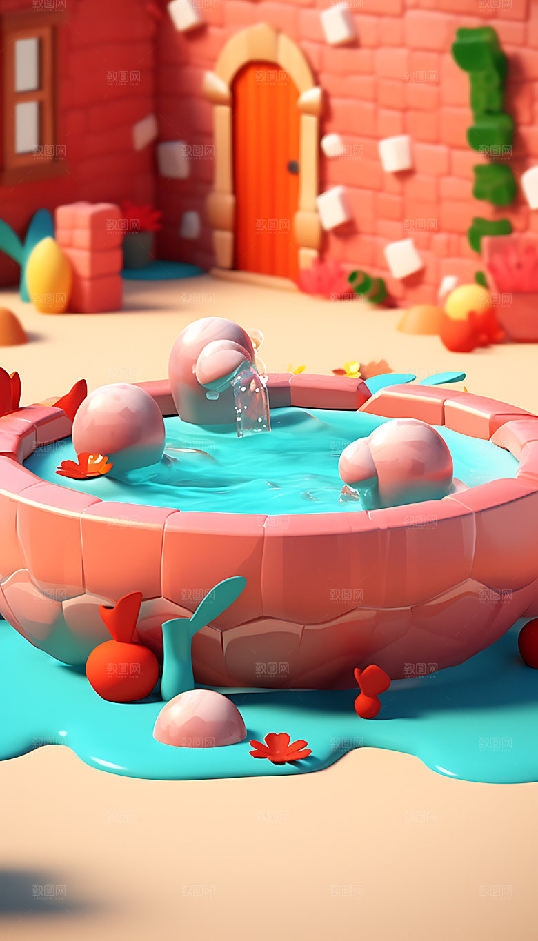 水上乐园立体休闲插画
