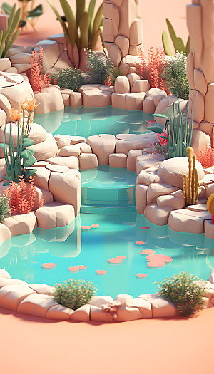 水上乐园海边3D插画