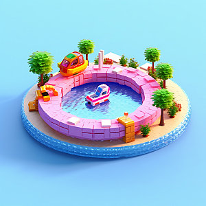 水上乐园3D立体插画