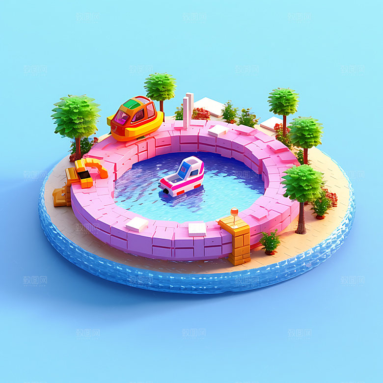 水上乐园3D立体插画