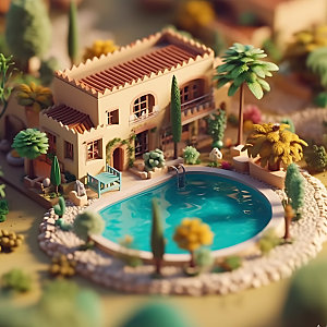 水上乐园度假3D插画