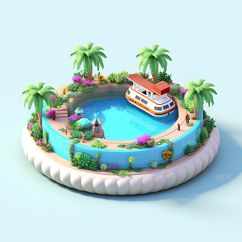 水上乐园海边休闲插画