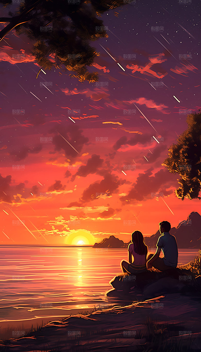 油画海边自然风光插画