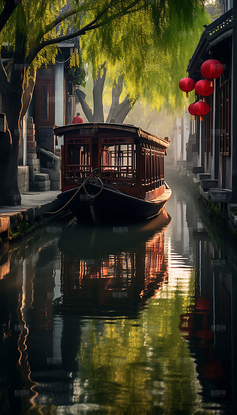 古镇小镇中国风插画