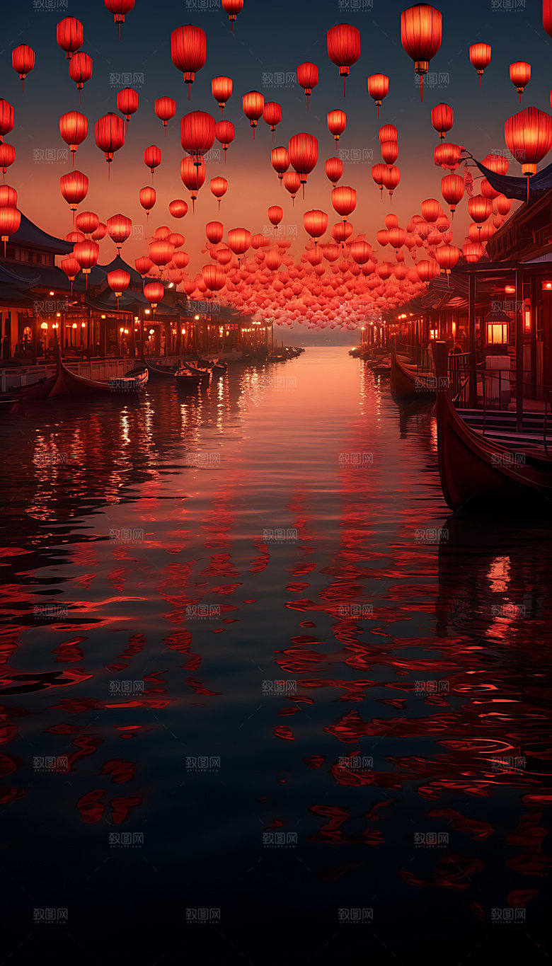 古镇小镇小桥流水插画