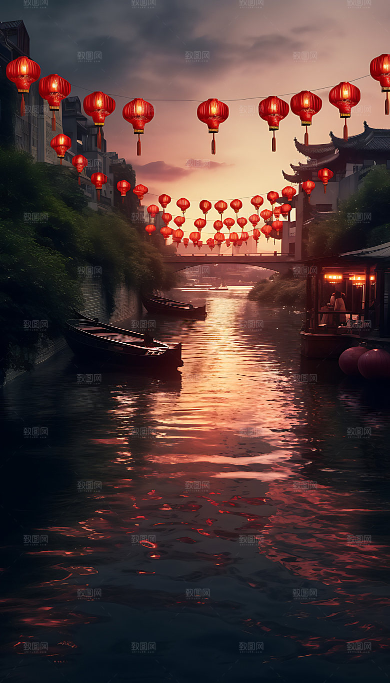 古镇中国风江南插画