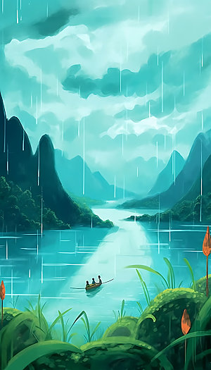 谷雨国潮时雨插画
