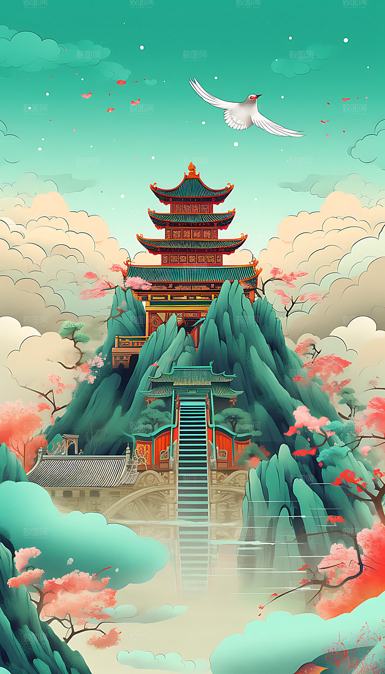 谷雨国潮手绘插画