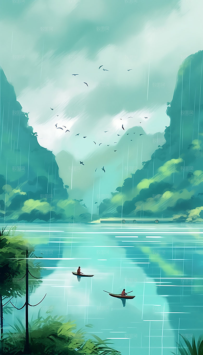谷雨国潮时雨插画