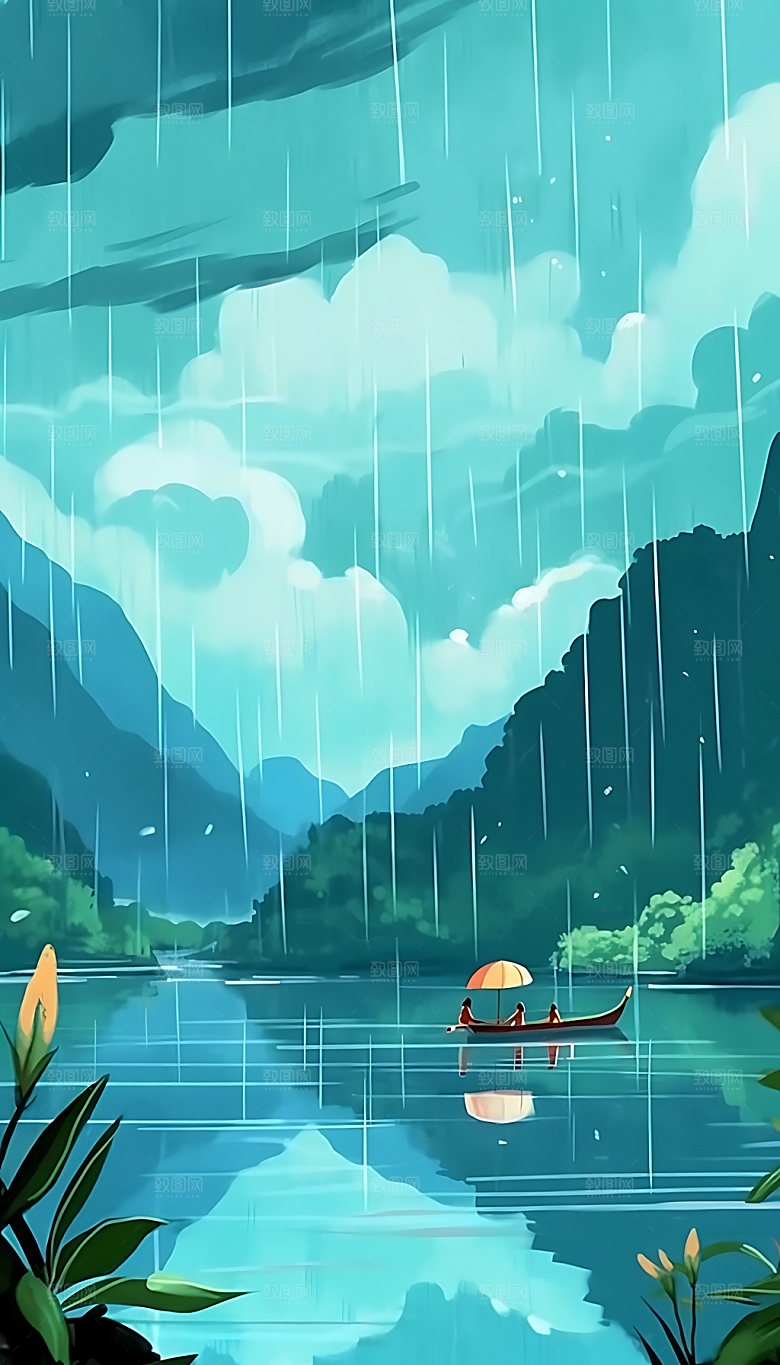 谷雨春天二十四节气插画