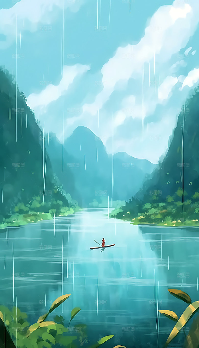 谷雨春天二十四节气插画