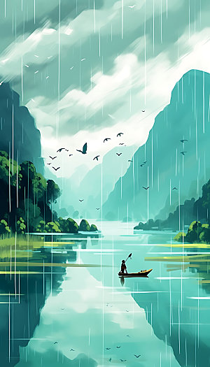 谷雨时雨手绘插画