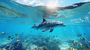 海豚高清蓝色摄影图