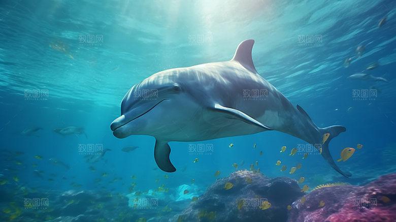 海豚海洋生物环保摄影图
