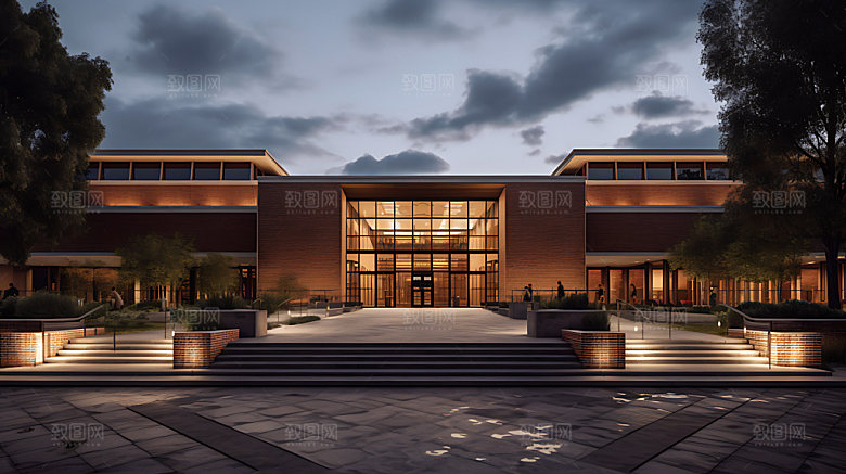 教学楼现代图书馆建筑效果图