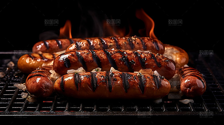 烤肠美食夏季摄影图