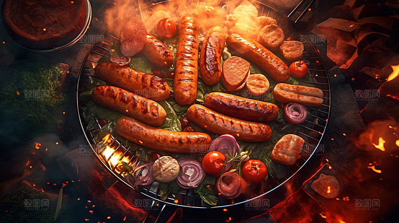 烤肠夏日美食摄影图