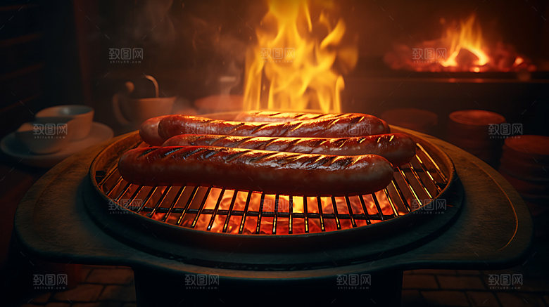 烤肠美食烧烤摄影图