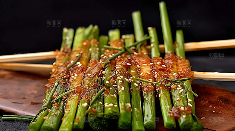 烤韭菜夏季烤串摄影图