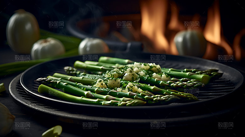 烤韭菜特写美食摄影图