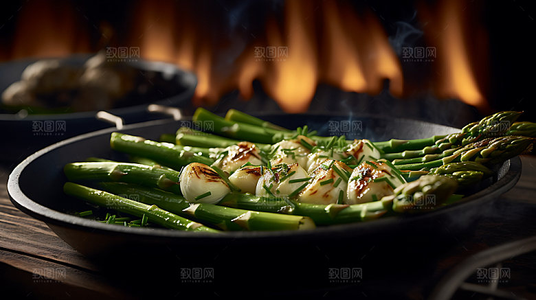 烤韭菜美食夏季摄影图