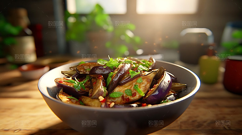 蒜蓉烤茄子高清蔬菜摄影图