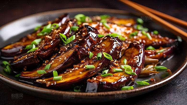 蒜蓉烤茄子夏日特写摄影图