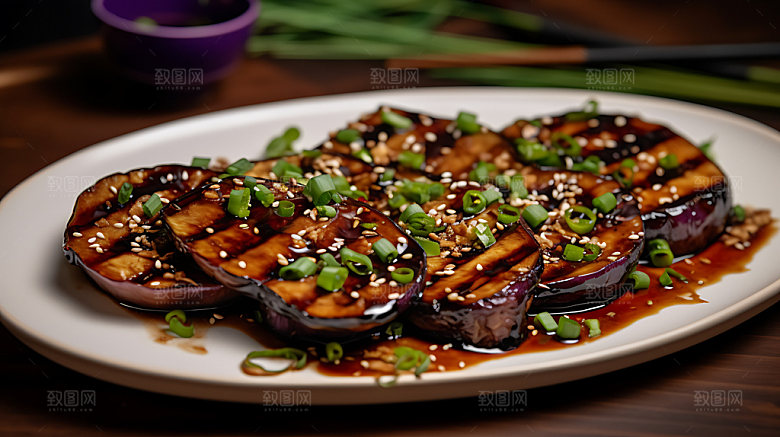 蒜蓉烤茄子蔬菜高清摄影图