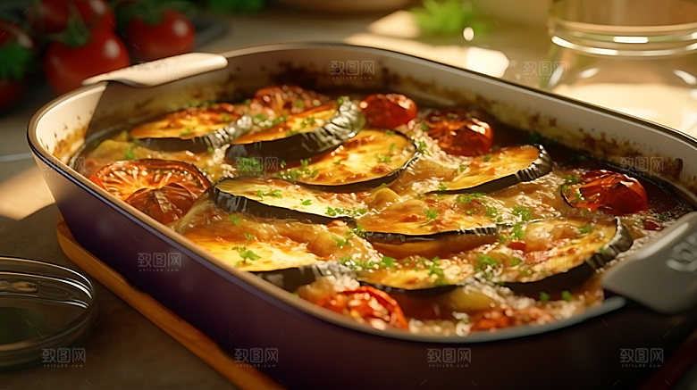 蒜蓉烤茄子蔬菜高清摄影图