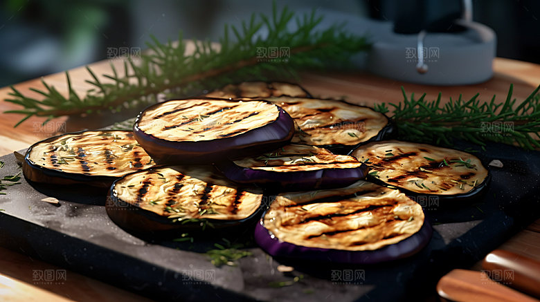 蒜蓉烤茄子烧烤特写摄影图