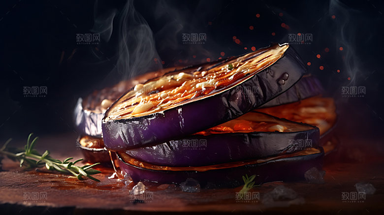 蒜蓉烤茄子高清美食摄影图