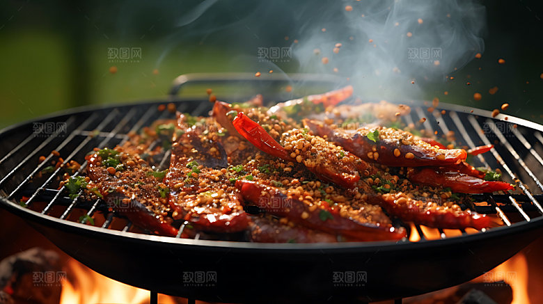 蒜蓉烤茄子美食特写摄影图