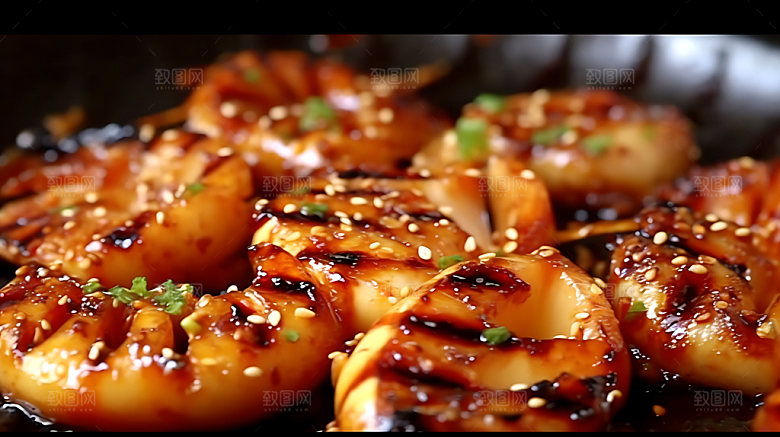 蒜蓉烤茄子美食夏日摄影图