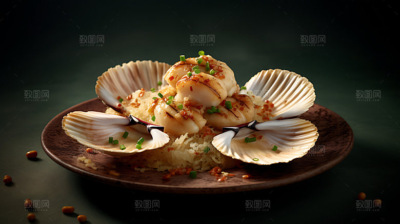 烤扇贝烧烤美味摄影图