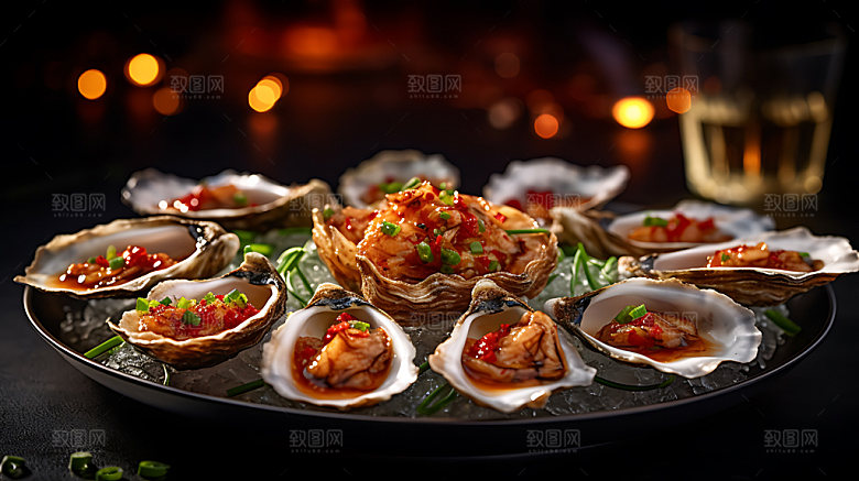 烤扇贝夏季海鲜摄影图