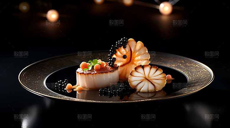 烤扇贝夏季海鲜摄影图