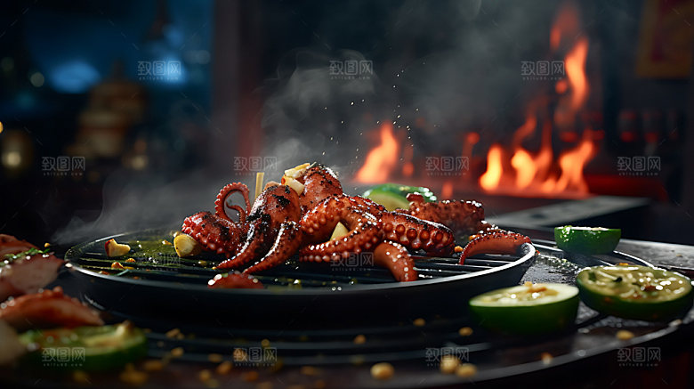 烤鱿鱼美味美食摄影图