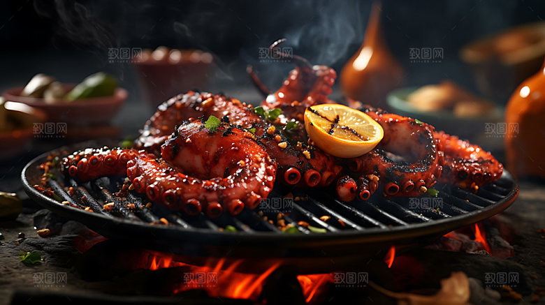 烤鱿鱼烧烤夏日摄影图