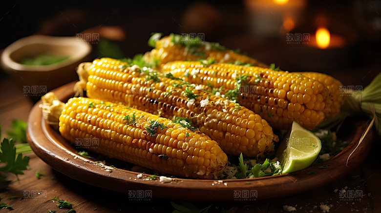 烤玉米夏季烧烤摄影图