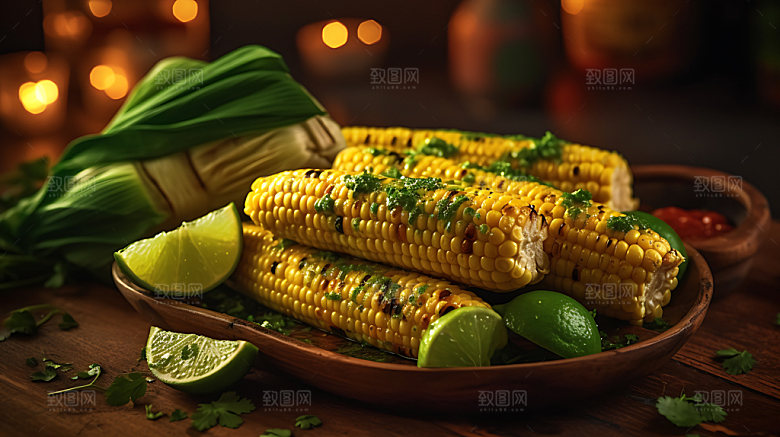 烤玉米烤串美食摄影图