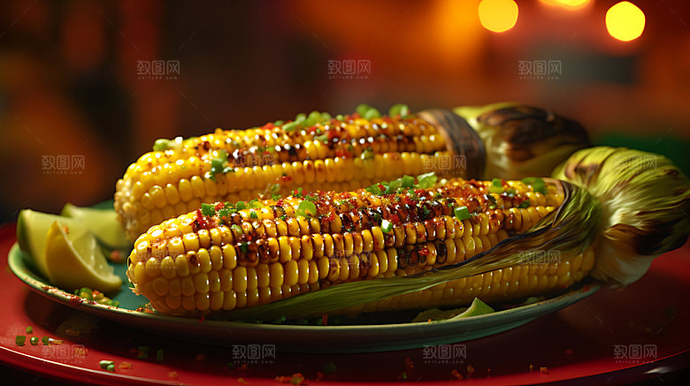 烤玉米烤串蔬菜摄影图