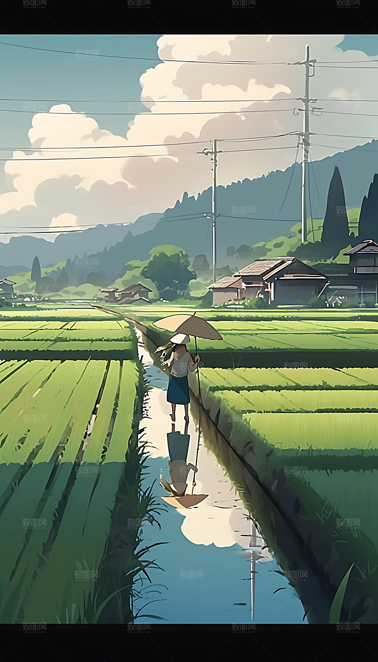 清明春季自然风光插画