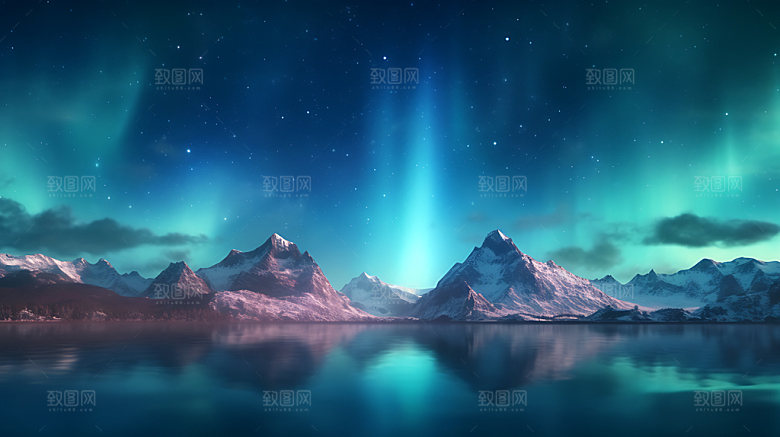 极光星空山川摄影图