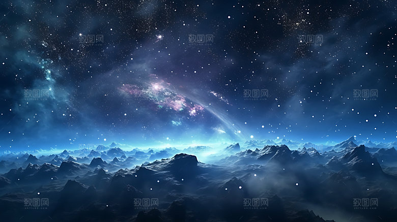 极光夜景山川摄影图
