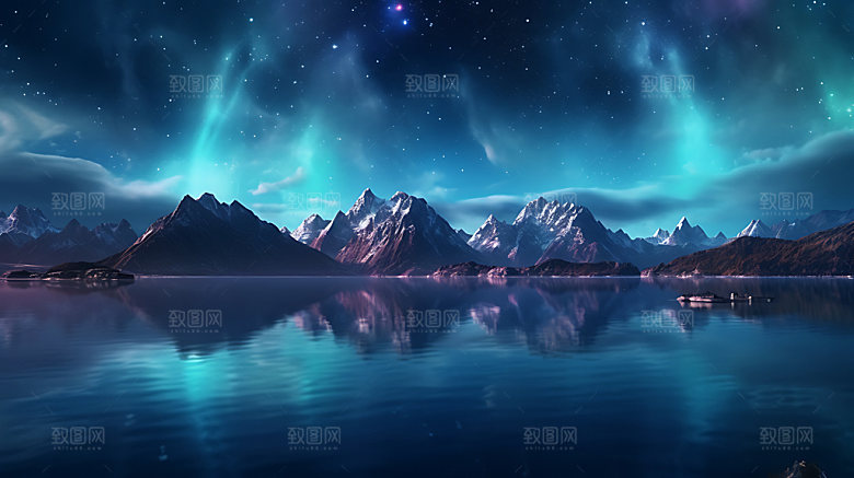 极光风光湖泊摄影图
