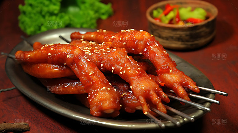 烤鸡爪美食夏日摄影图