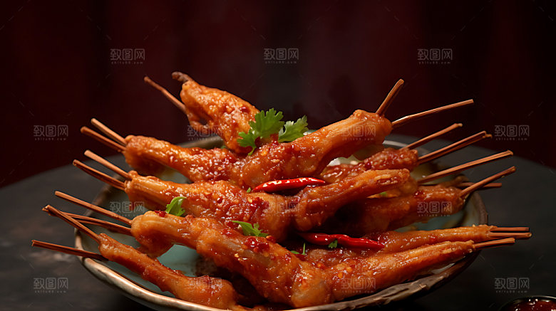 烤鸡爪夏季热辣摄影图