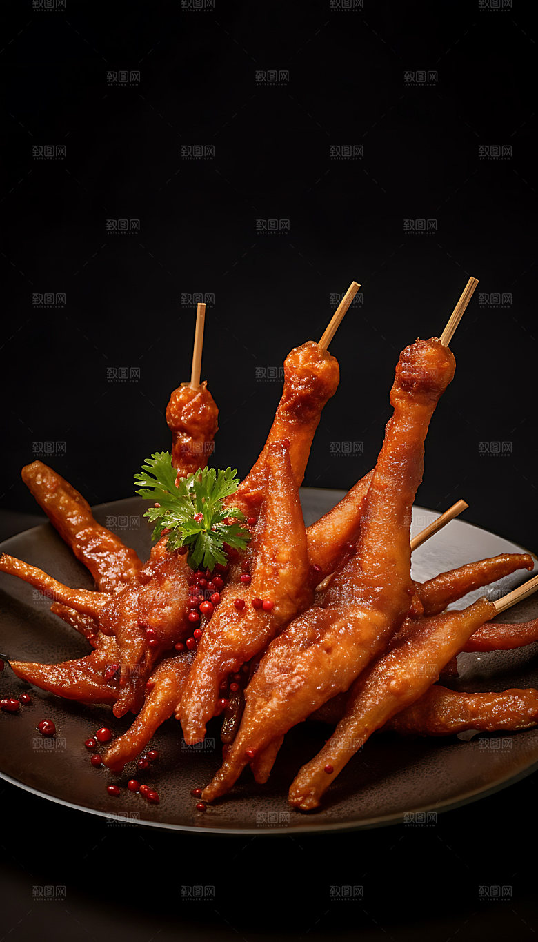 烤鸡爪热辣高清摄影图